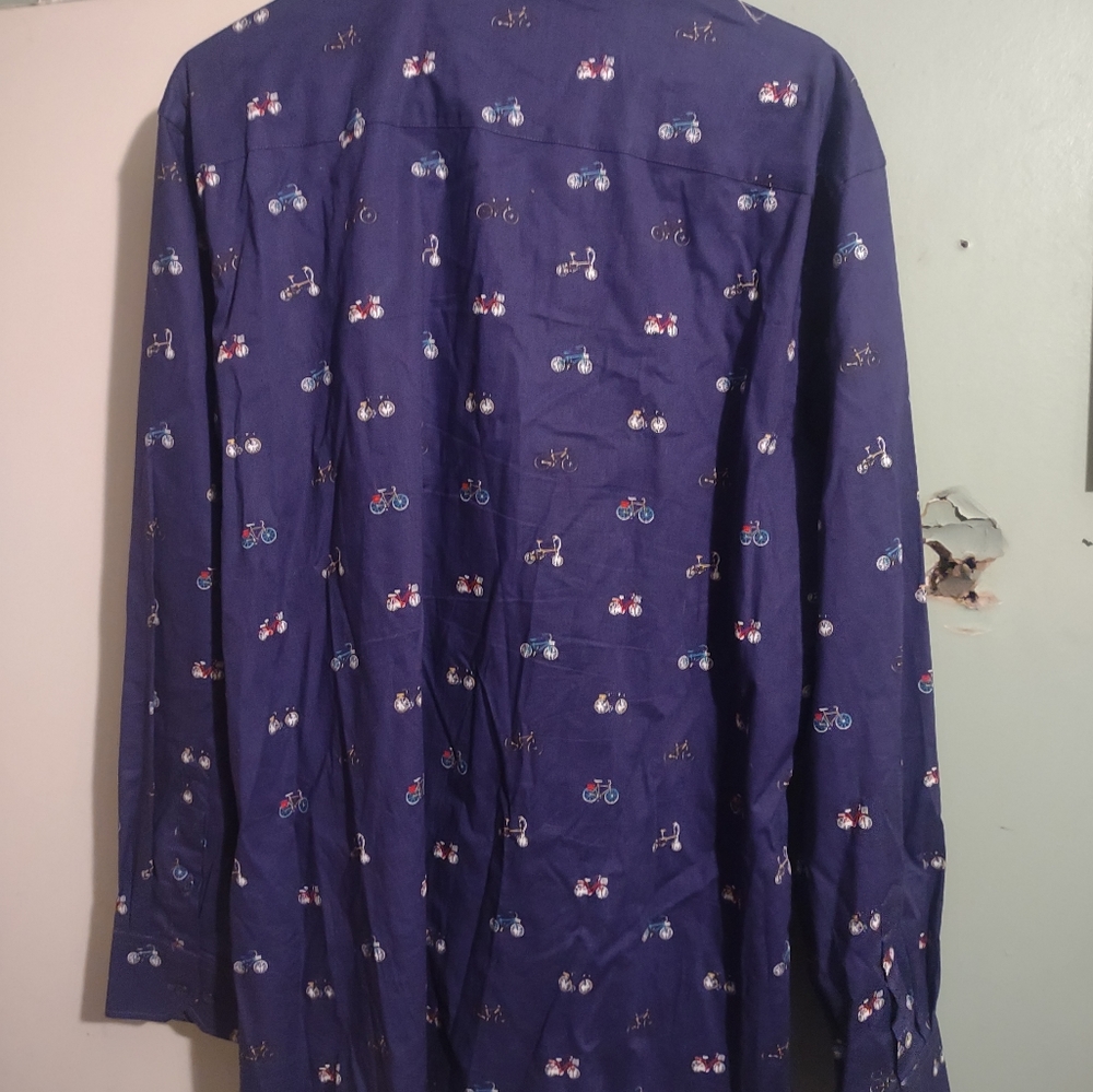 Men's Nicole Miller Studio blue long sleeve button up shirt With Bicycle Print‎ - Picture 3 of 5